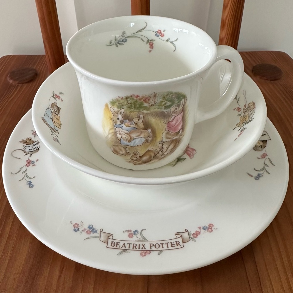 Set of 3 Royal Albert The World of Beatrix Pottery Kid's Plate Bowl & Cup Set